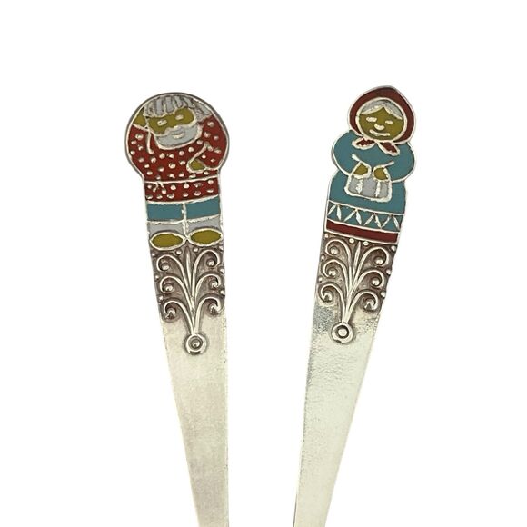 Vintage Soviet Russian Repka 6 Tea Spoon Cake Shovel Enamel Melchior Cupronickel - Picture 5 of 12